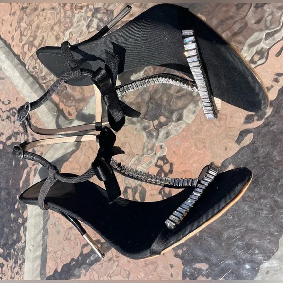 Giuseppe Zanotti Black Grosgrain Crystal Sandals Size 38